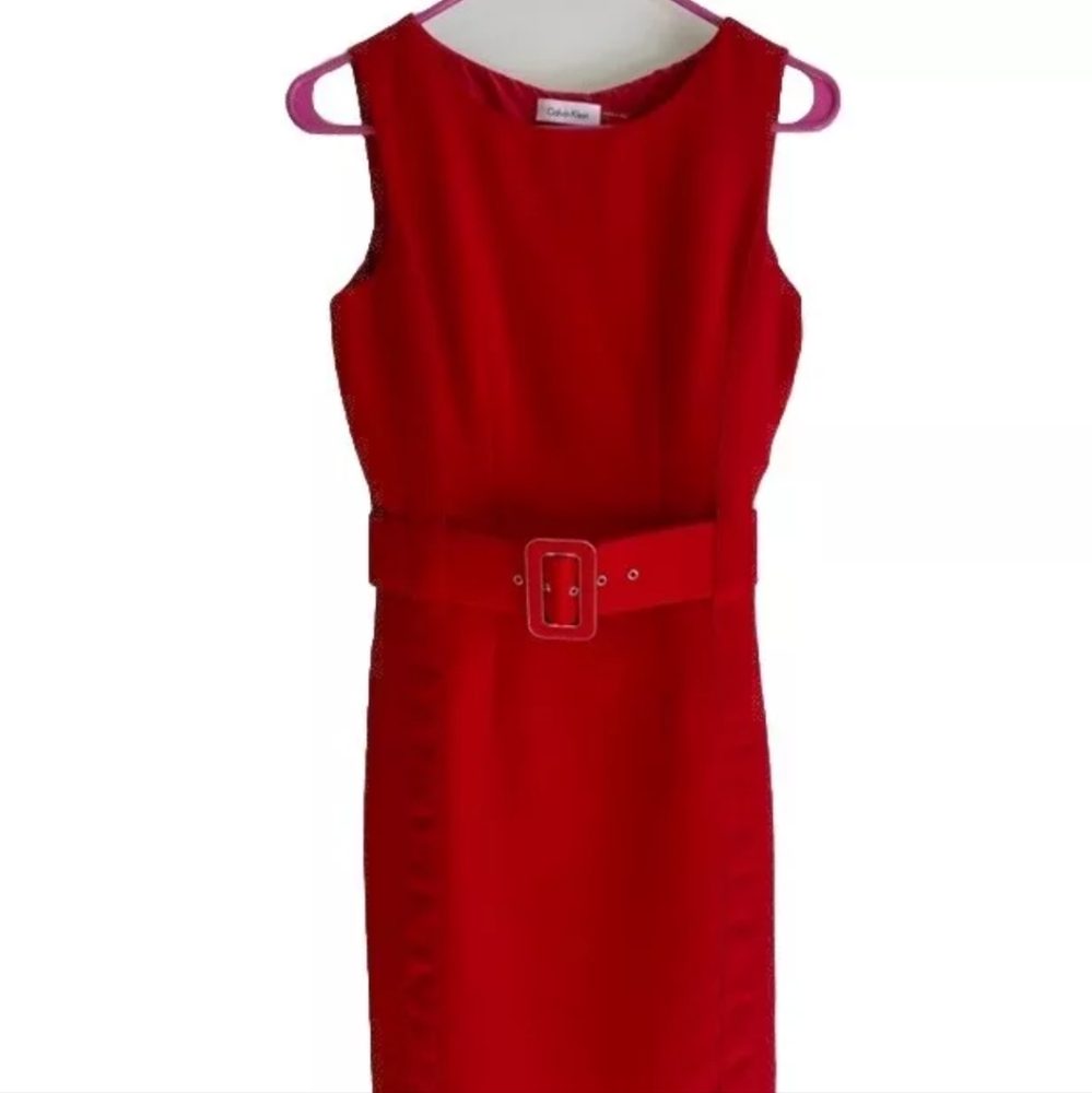 Calvin Klein Red Sheath Midi Dress